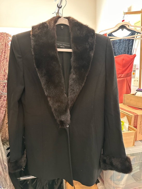 Jackets & Blazers - Women's Black Blazer with Dark Faux Fur Trim